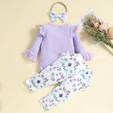 Cute and Comfortable 3-Piece Set for Newborn Baby Girls: Romper, Pants, and Headband