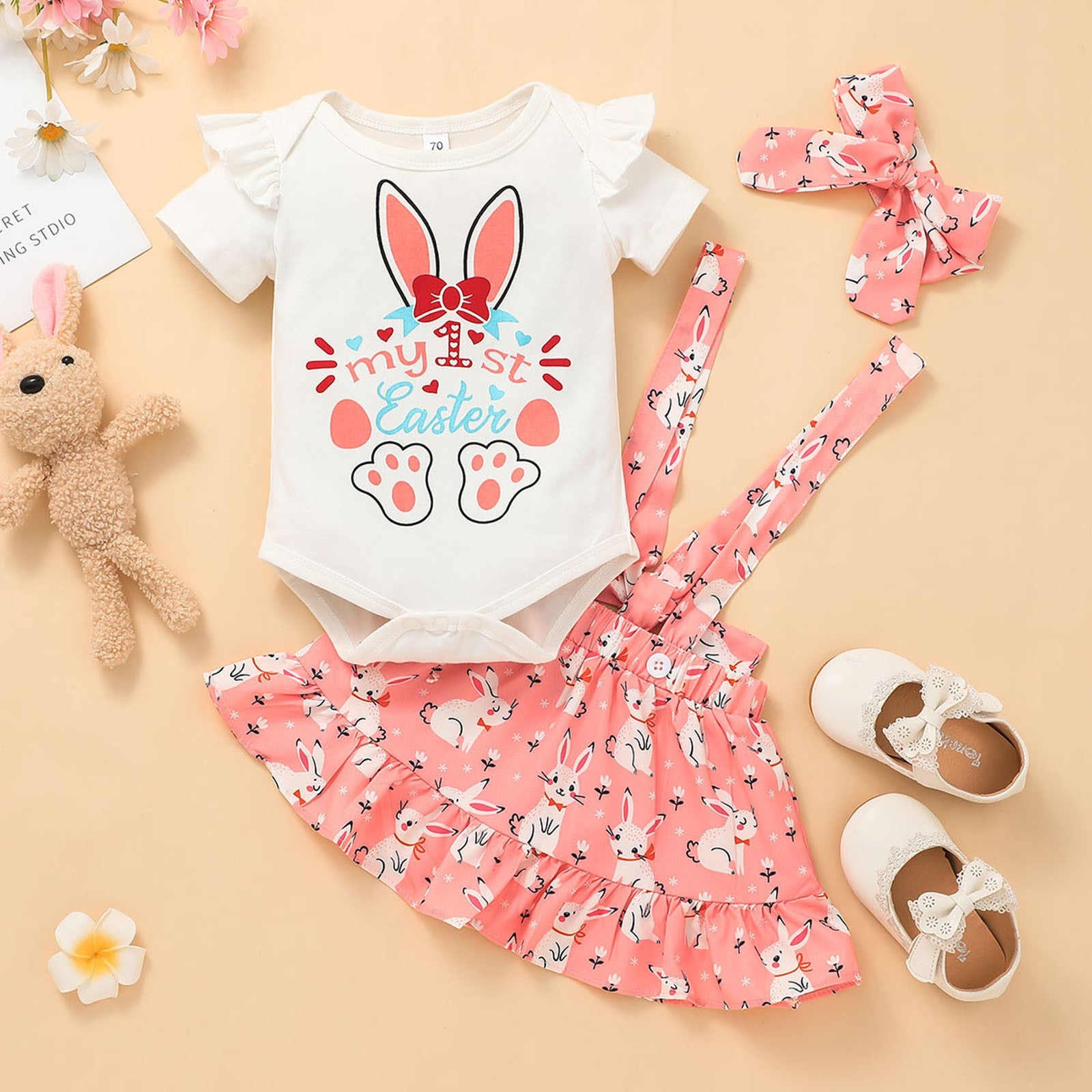 Cute Infant Baby Girls Clothes Set with Rabbit Prints