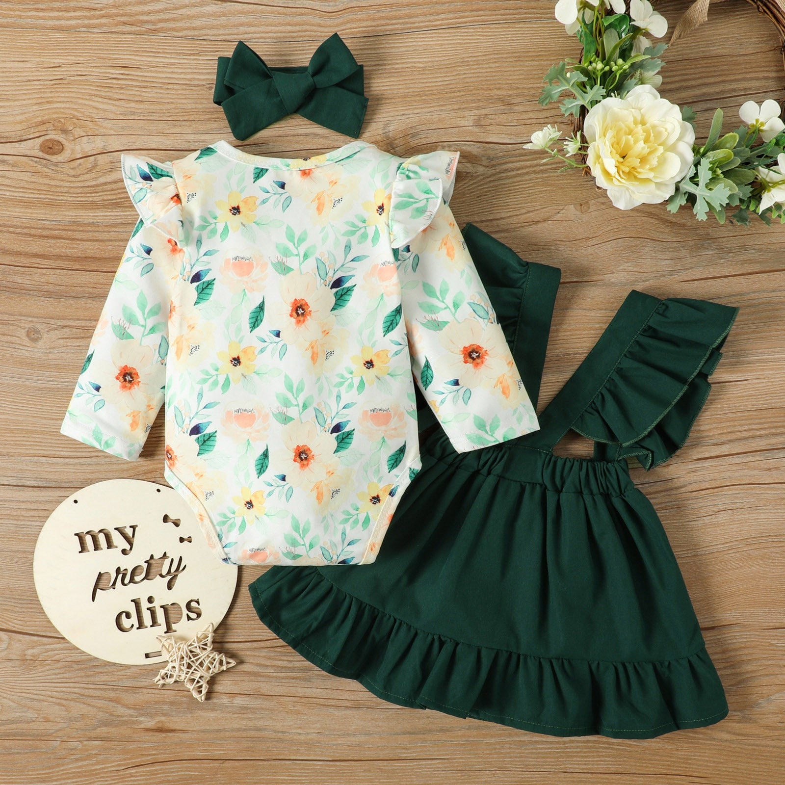 Vintage Floral Baby Girl Clothes Set - Long Sleeve Romper and Skirts Overalls Outfits for Newborn Infants - Babbez