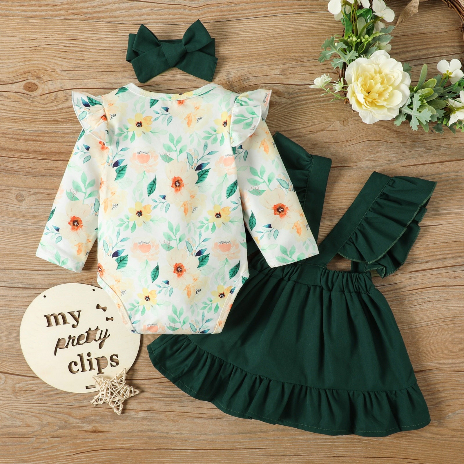 Vintage Floral Baby Girl Clothes Set - Long Sleeve Romper and Skirts Overalls Outfits for Newborn Infants