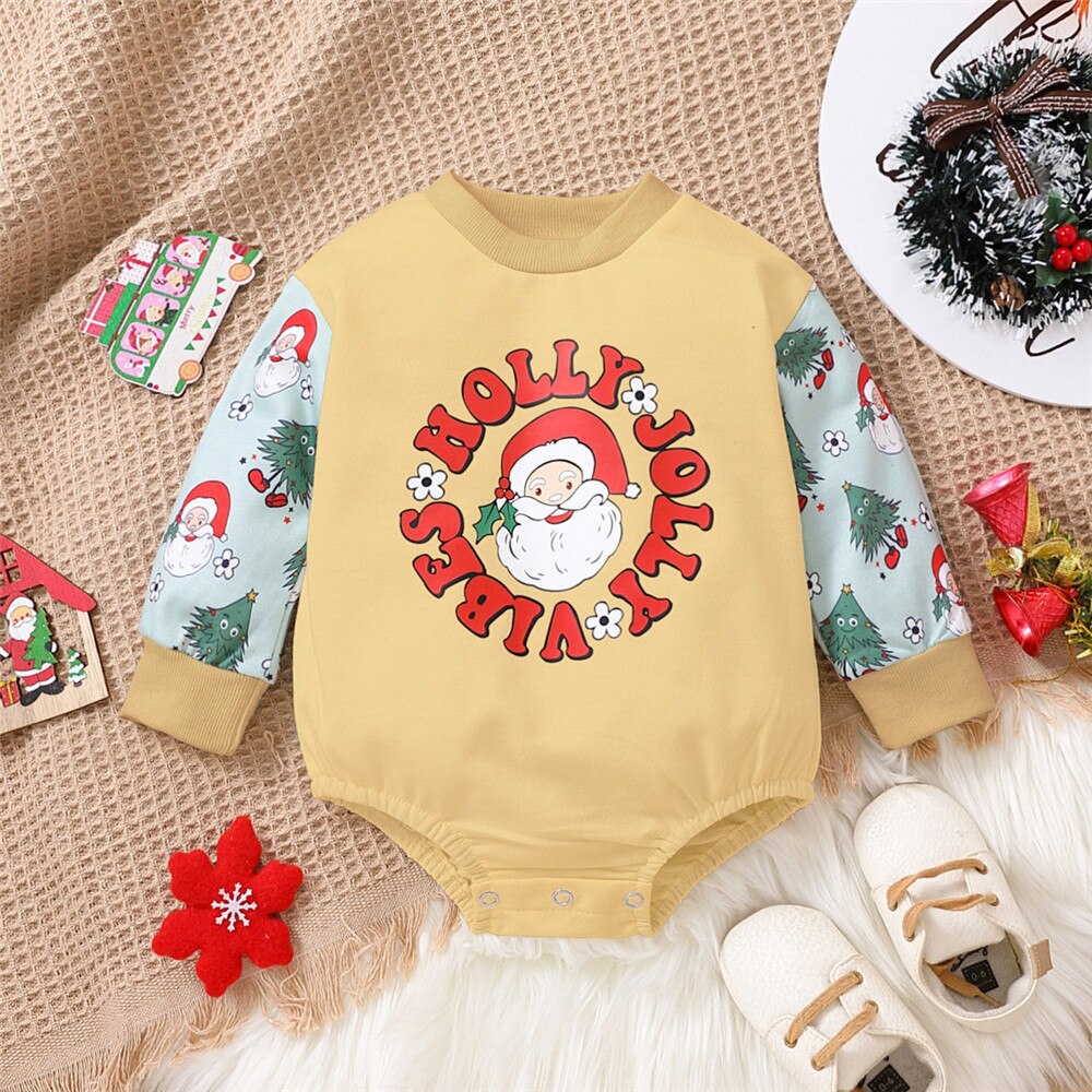 Santa Printed Newborn Bodysuit Overalls - Christmas Rompers for Boys a