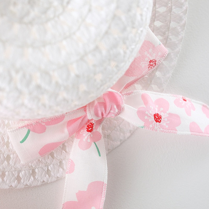 2-Piece Set of Summer Flower Sling Dresses with Bow for Baby Girls