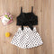 Toddler Baby Girl Summer Clothes Set - Solid Color Strap Bowknot Crop Tops Polka Dot Short Pants Outfits - Babbez