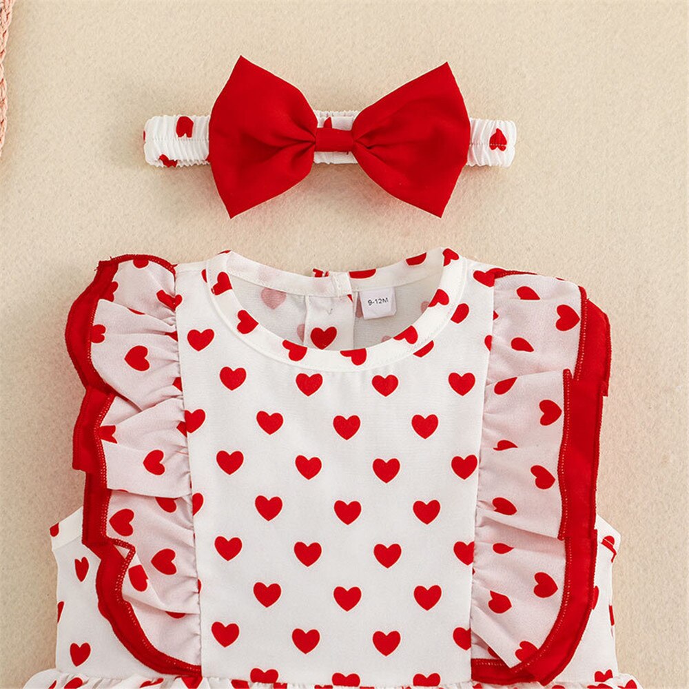 Adorable Heart Print Toddler Girls Dress for Valentine's Day