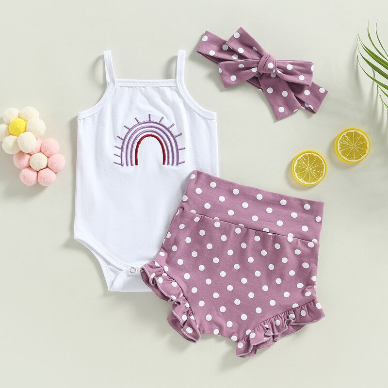 Lovely Rainbow Print Summer Clothes for Toddler Baby Girls