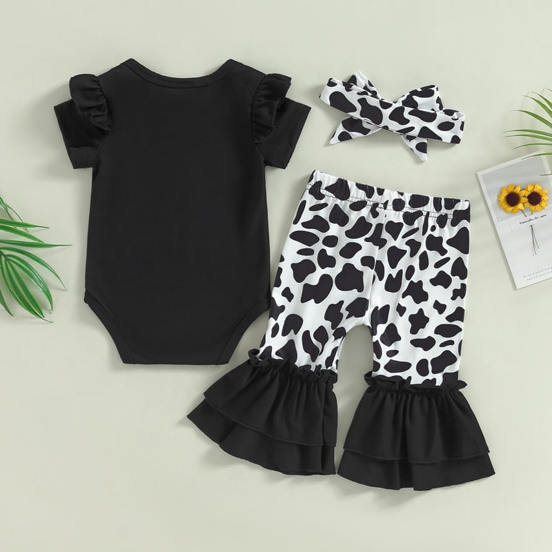 Newborn Baby Girls 3-Piece Summer Set with Bodysuit and Flared Pants