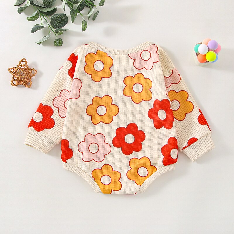 Lovely Autumn Newborn Baby Girls Flower Print Rompers