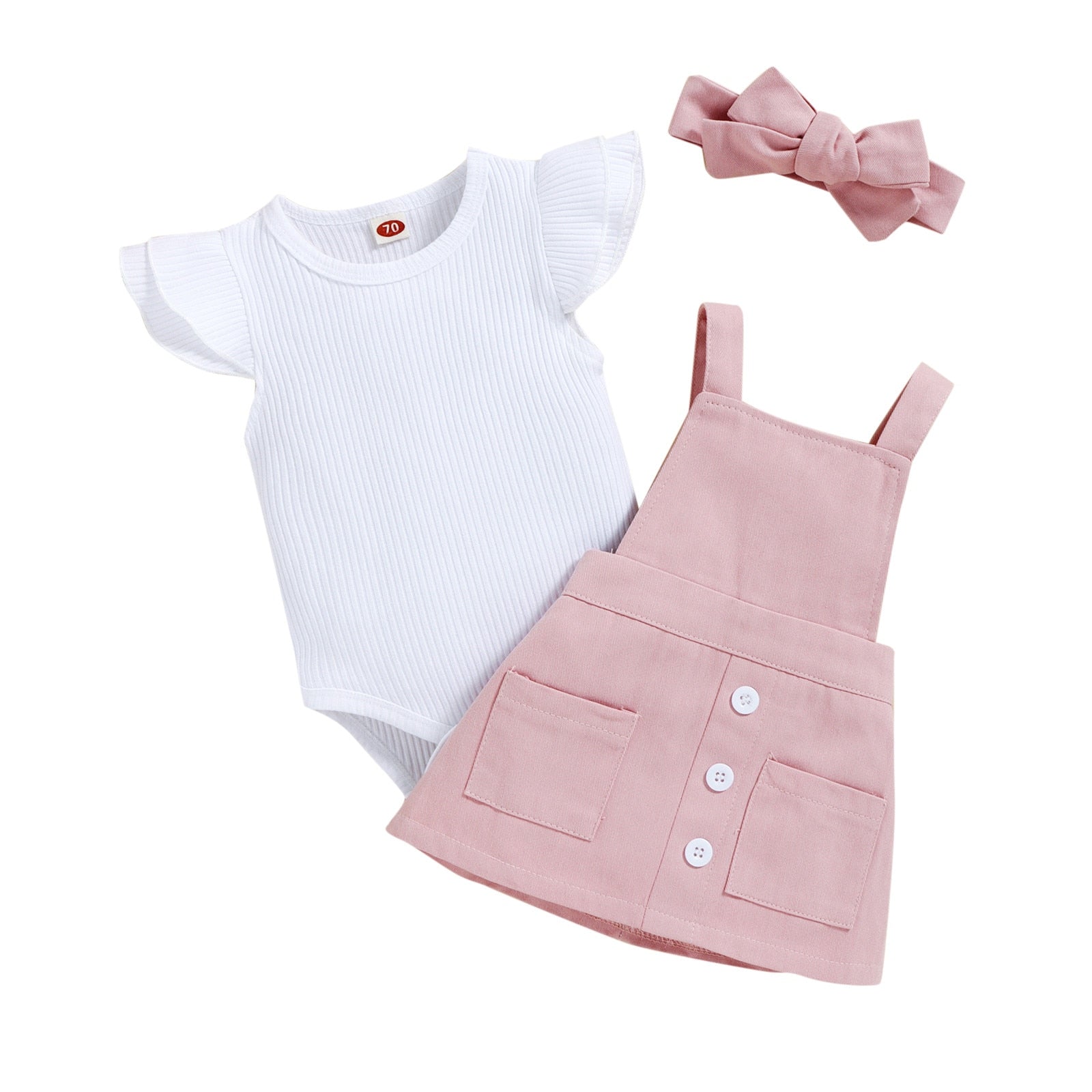 Fashionable Infant Baby Girl Summer Clothes Set - Ribbed Romper, Suspender Skirt, and Headband Sets for a Perfect Look