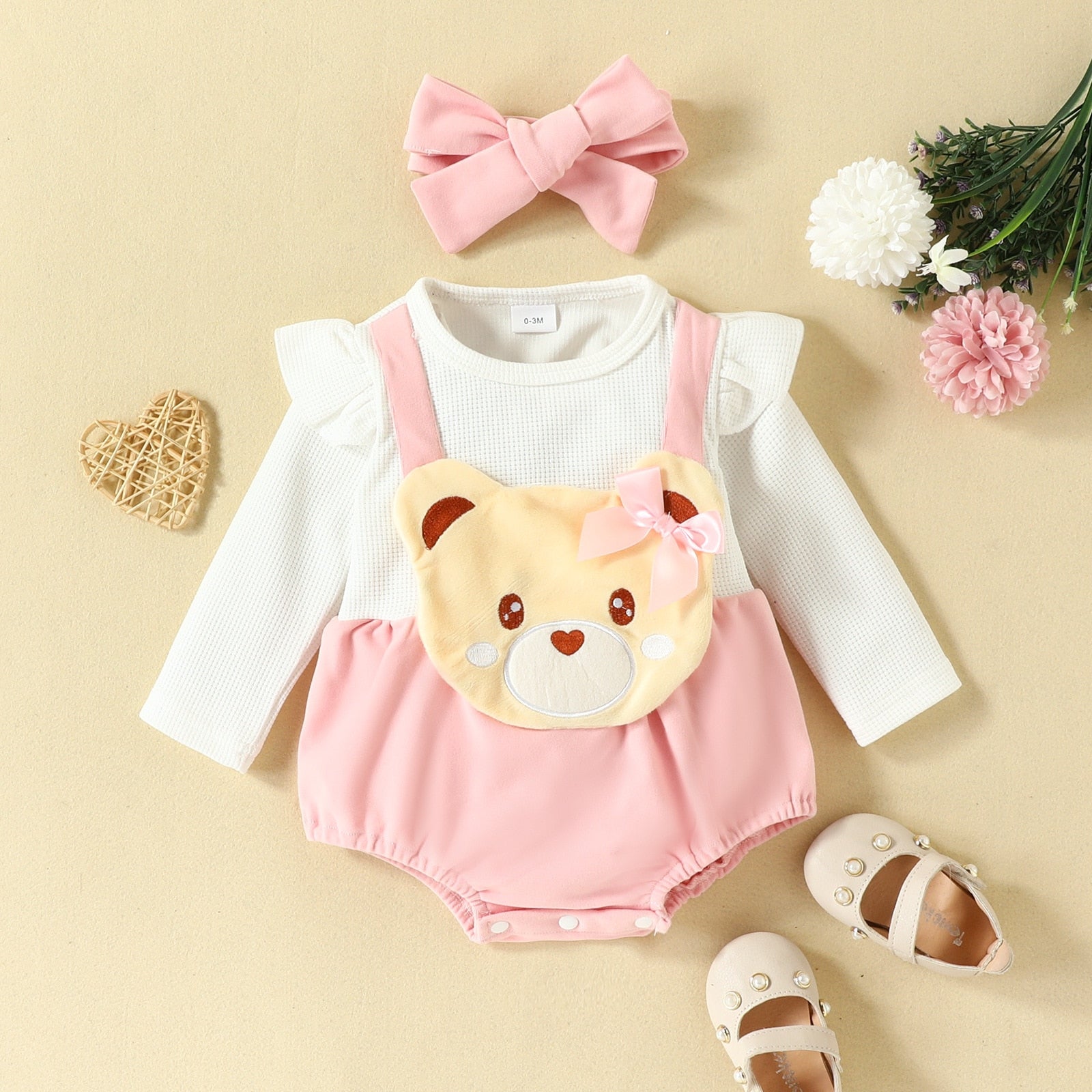 Fox and Elephant Fun: Cute Baby Girl Romper and Suspender Dress Set