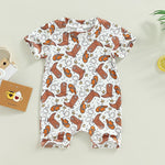 Newborn Baby Western Cowboy Print Short Sleeve Romper - Babbez