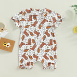 Newborn Baby Western Cowboy Print Short Sleeve Romper - Babbez