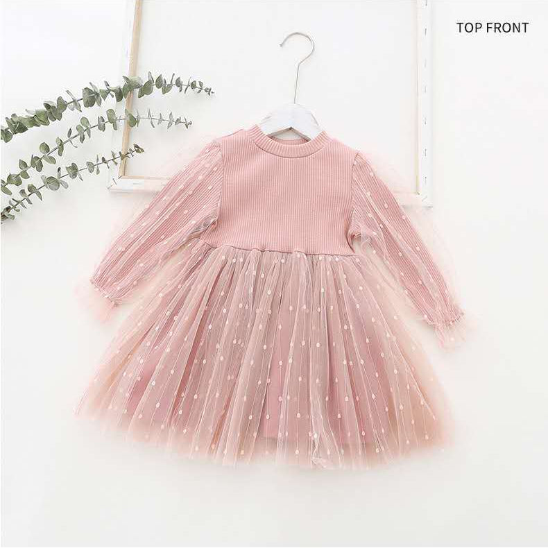 Polka Dot Princess: Long Sleeve Tulle Dress for Toddler Girls