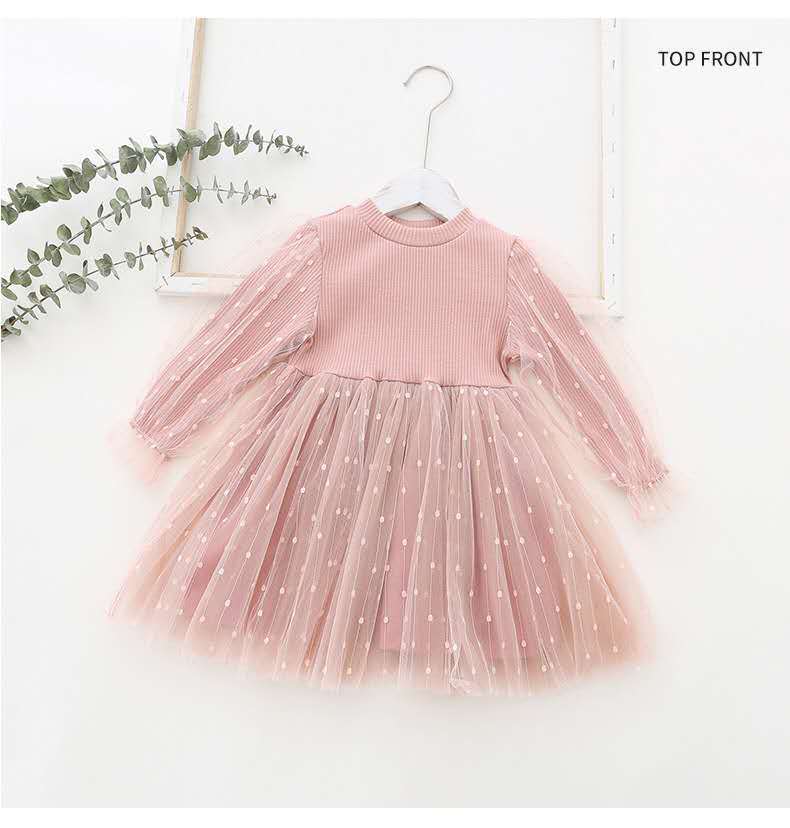 Polka Dot Princess: Long Sleeve Tulle Dress for Toddler Girls
