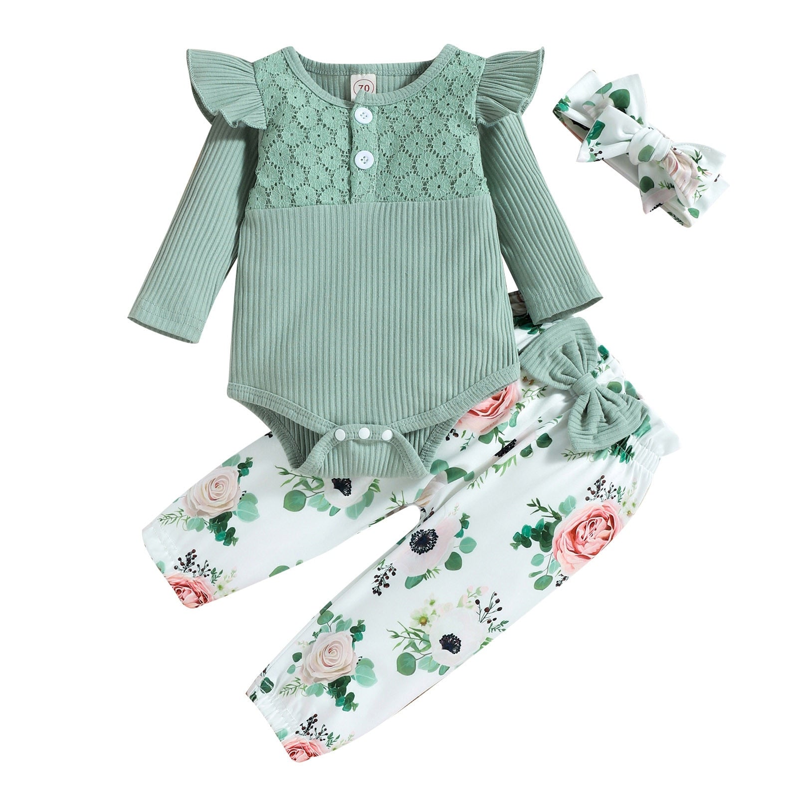 Adorable Baby Girl Clothes Set for Autumn/Winter - Long Sleeve Romper and Pants with Bow Detail