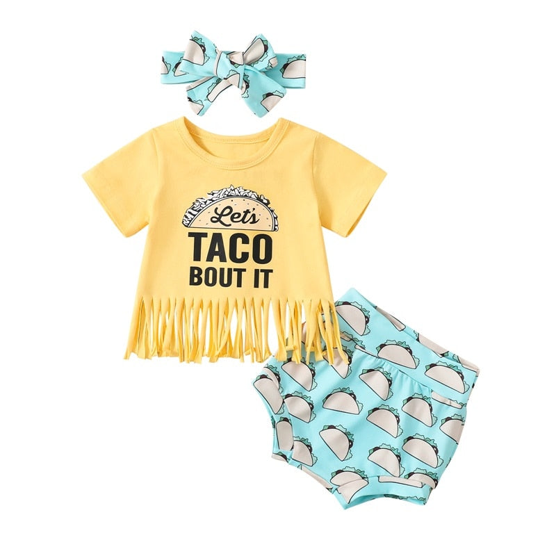 Newborn Baby Girl Summer Clothes Sets with Letter Print Short Sleeve T-shirt and High Waist Shorts