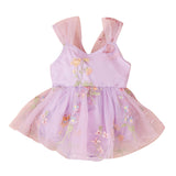 Baby Girl Princess Romper Dress with Floral Embroidery and Lace Mesh - Babbez