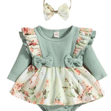 Charming Baby Girl Rompers - Cotton Long Sleeve Dress with Floral Headband