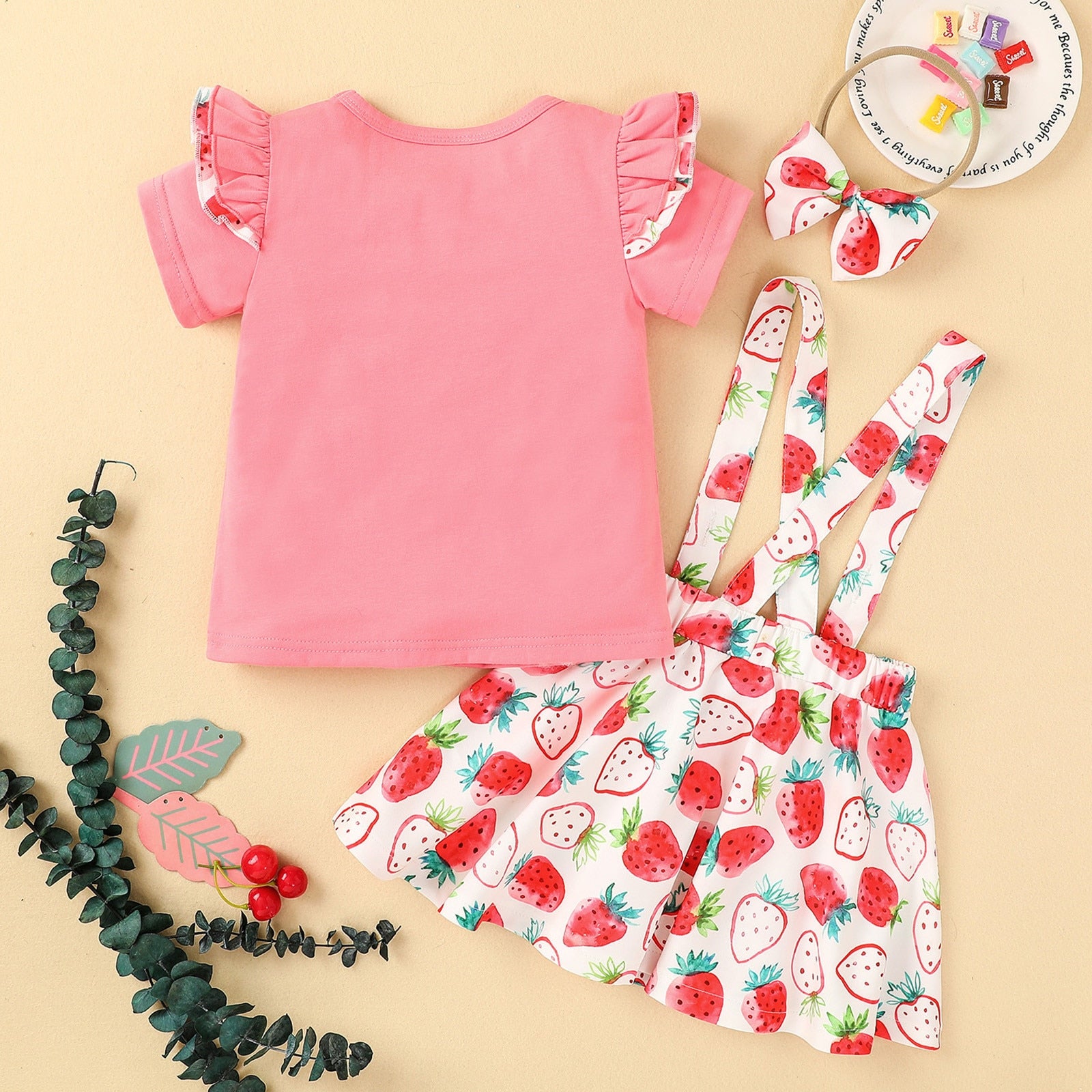 Adorable Summer Outfit for Toddler Baby Girls - Ruffle Sleeve Tops, Suspender Skirts, and Headband Sets