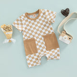 Stylish Black and White Plaid Baby Romper with Pockets