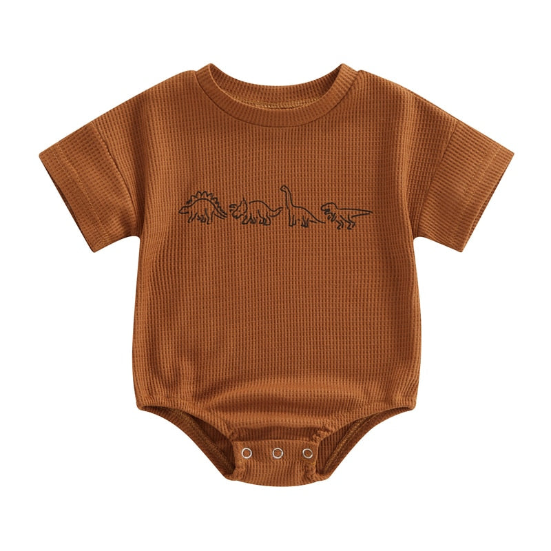 Adorable Waffle Dinosaur Print Newborn Rompers for Boys and Girls