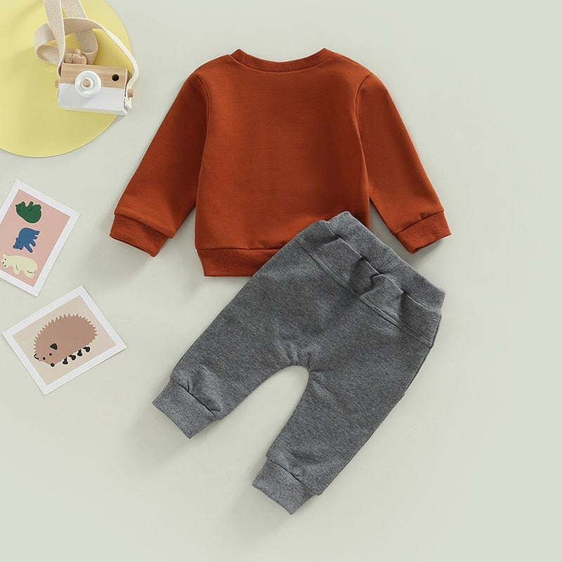 Stylish Toddler Boy 2Pcs Outfit with Letter Print Sweatshirt and Elastic Waist Pants