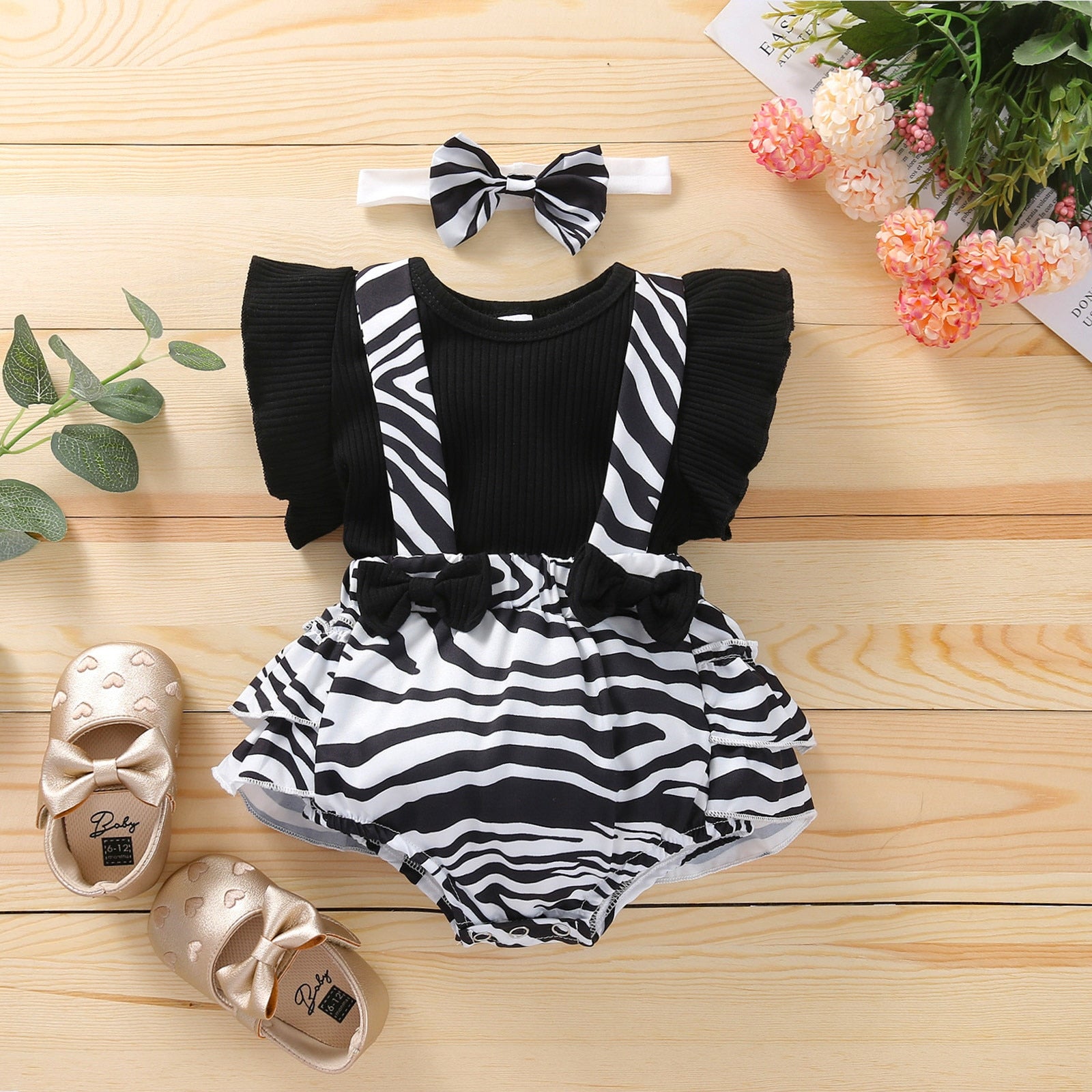 Adorable Newborn Infant Baby Girl Clothes Set with Soft Knitted T-Shirt, Bow Flower, Leopard Suspender Shorts