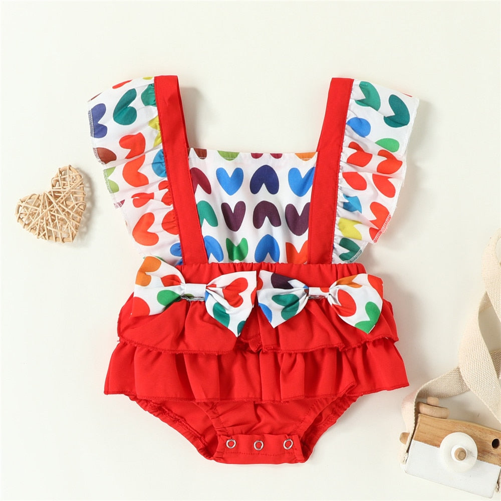 Color Love Print Newborn Girls Bodysuit - Summer Infant Outfits