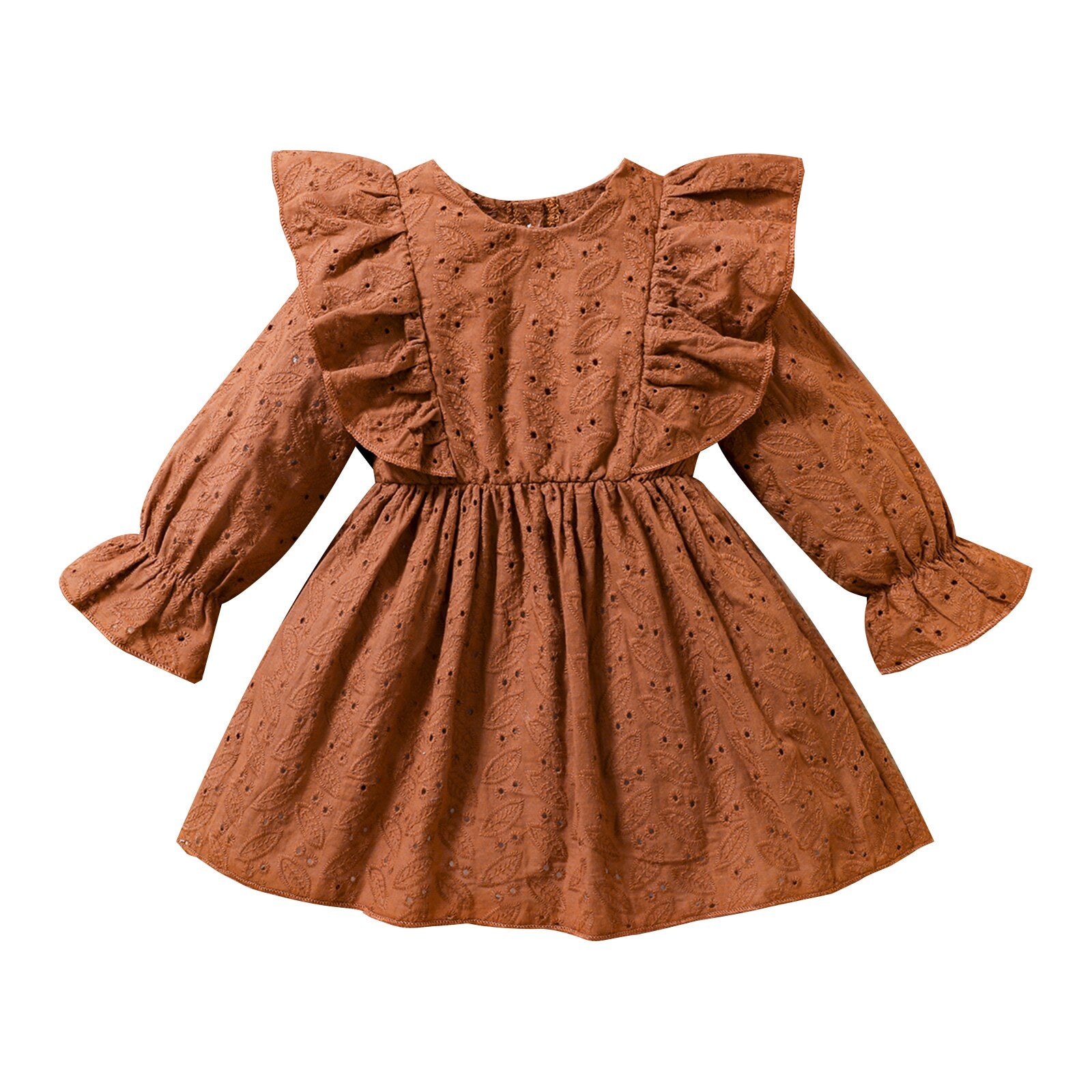 Adorable Baby Girls' A-Line Dress with Ruffles, Flowers, and Lace Cutouts