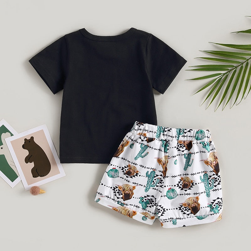 Adorable Summer Set for Baby Boys: Letter Print T-Shirt and Bull Head Shorts