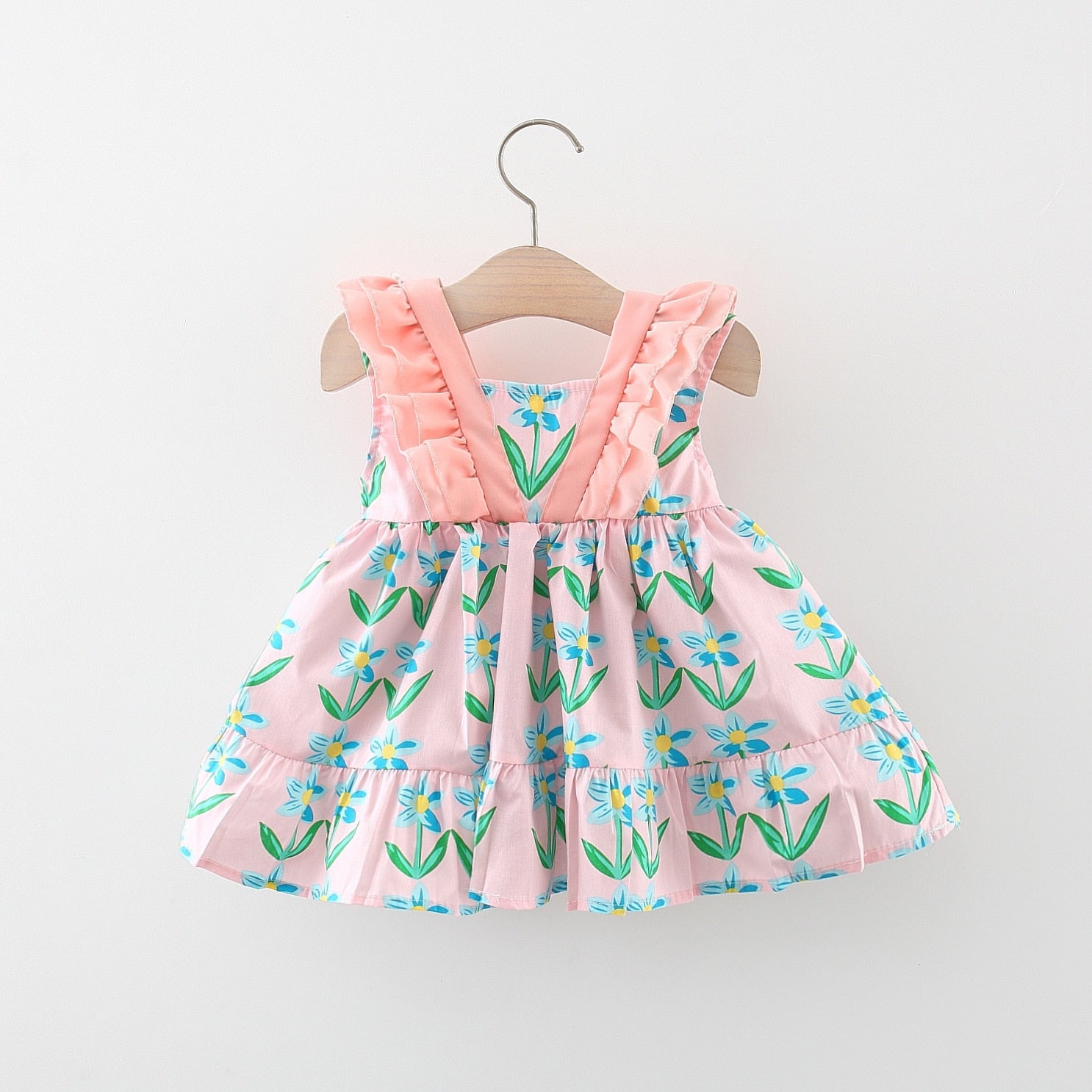 Korean Style Flower Baby Girl Dresses with Double Sloping Shoulders and Pearl Details