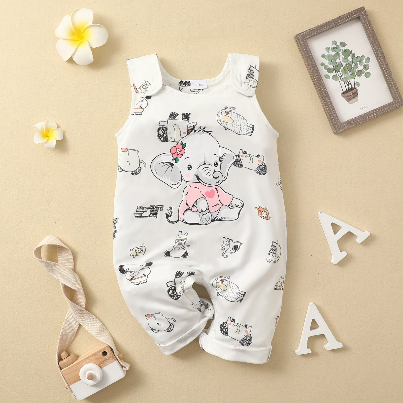 Cute Elephant Print Rompers for Infant Girls and Boys