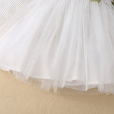 Infant Baby Girls Princess Dress: Long Sleeve Knitted Ribbed Flower Embroidery Lace Patchwork Layered Tutu Dress