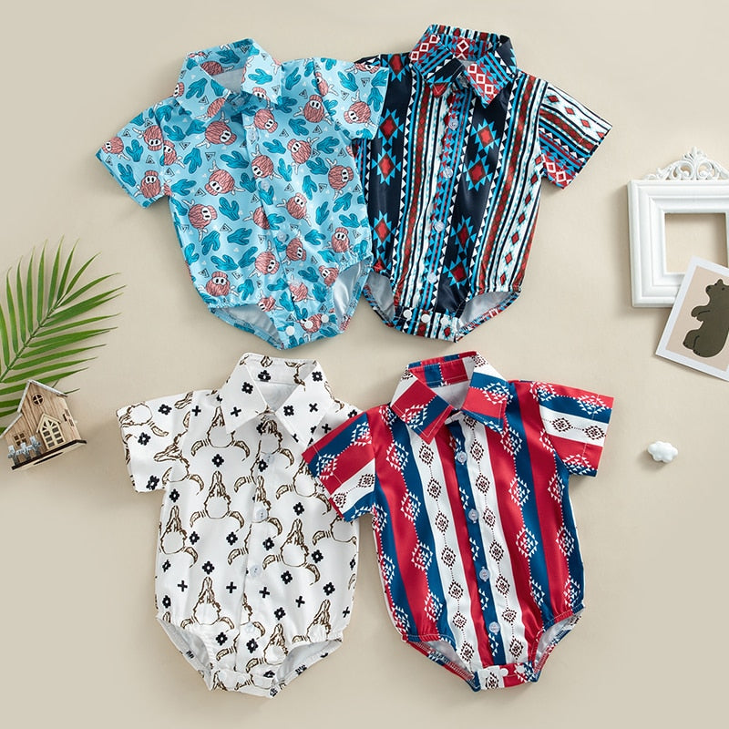 Adorable Western Baby Shirt Romper for Newborn Infant Boys - Perfect for Summer Casual Wear