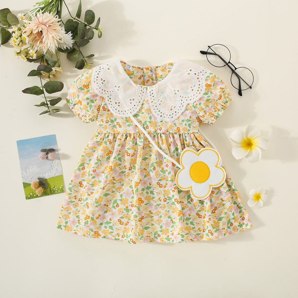 Sweet Floral Summer Baby Girl Dresses with Short Sleeves