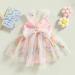 Baby Girl Princess Romper Dress with Floral Embroidery and Lace Mesh - Babbez