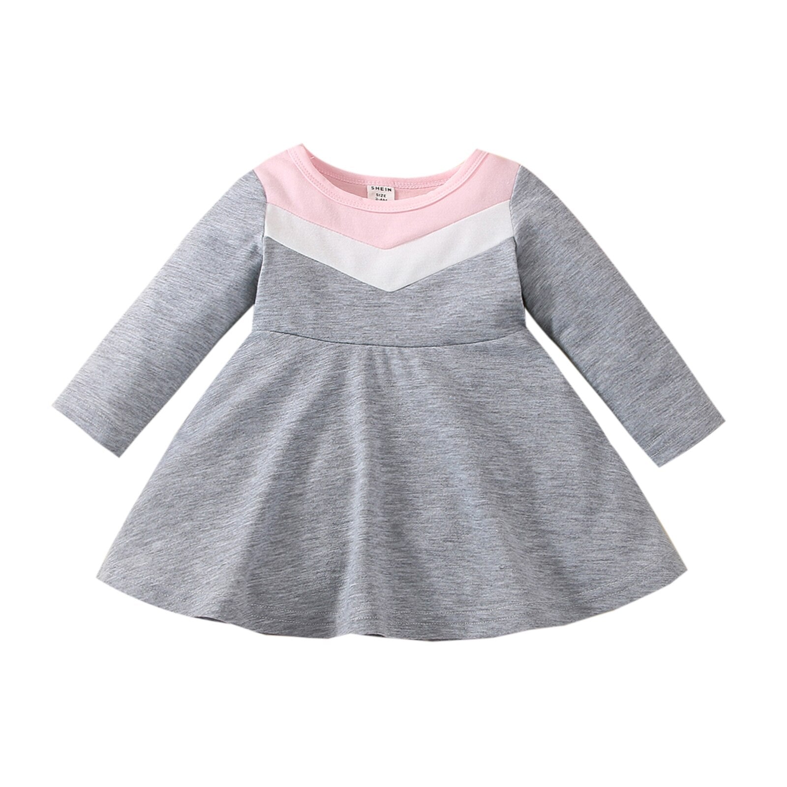 Autumn Baby Girls Cute Dress - Long Sleeve Patchwork A-Line Dress