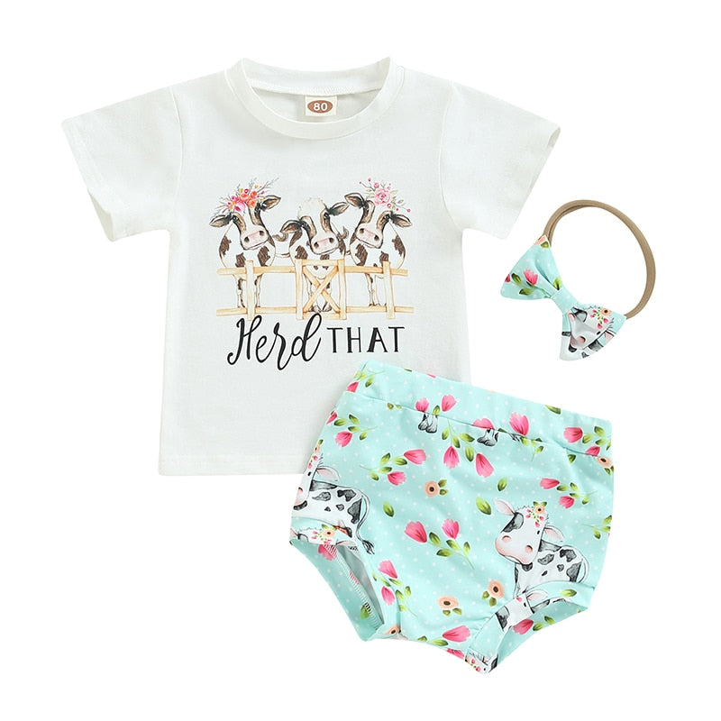 Adorable Cattle Print Baby Clothes Set for Summer