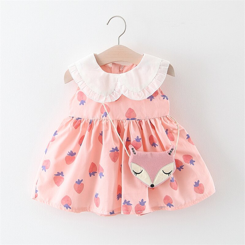 2Pcs/Set Sweet Baby Girl Summer Dresses with Floral Cartoon Print