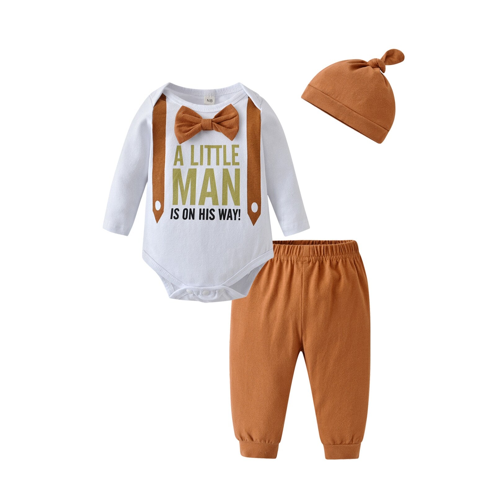 Stylish Newborn Baby Boys Clothing Set with Bowtie Romper Bodysuit, Pants, and Hat