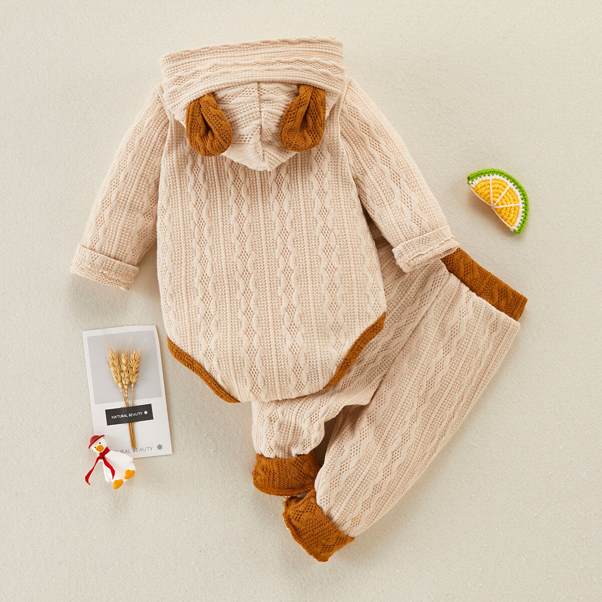 Adorable Baby Romper Set with Color-block Bear-ear Design