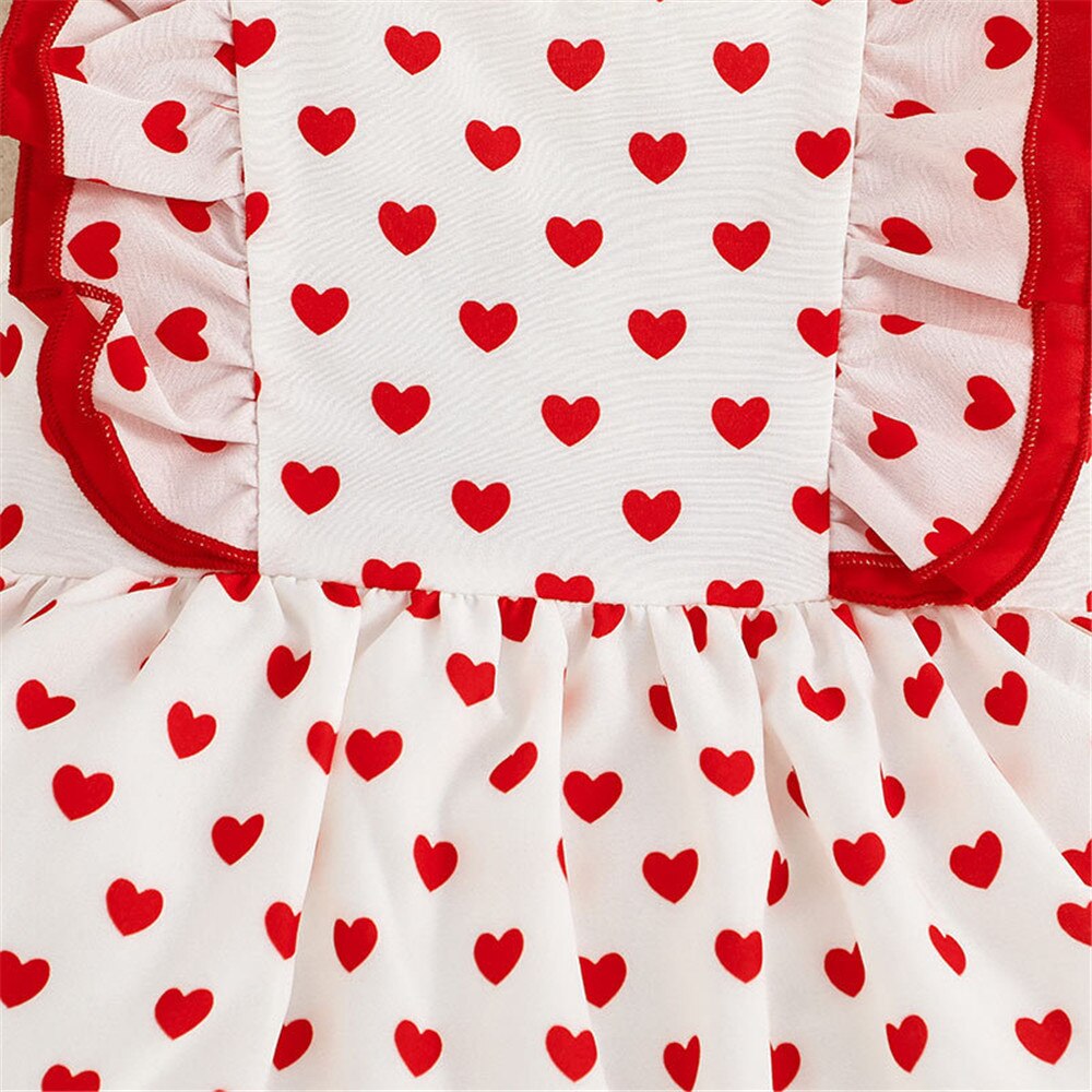 Adorable Heart Print Toddler Girls Dress for Valentine's Day