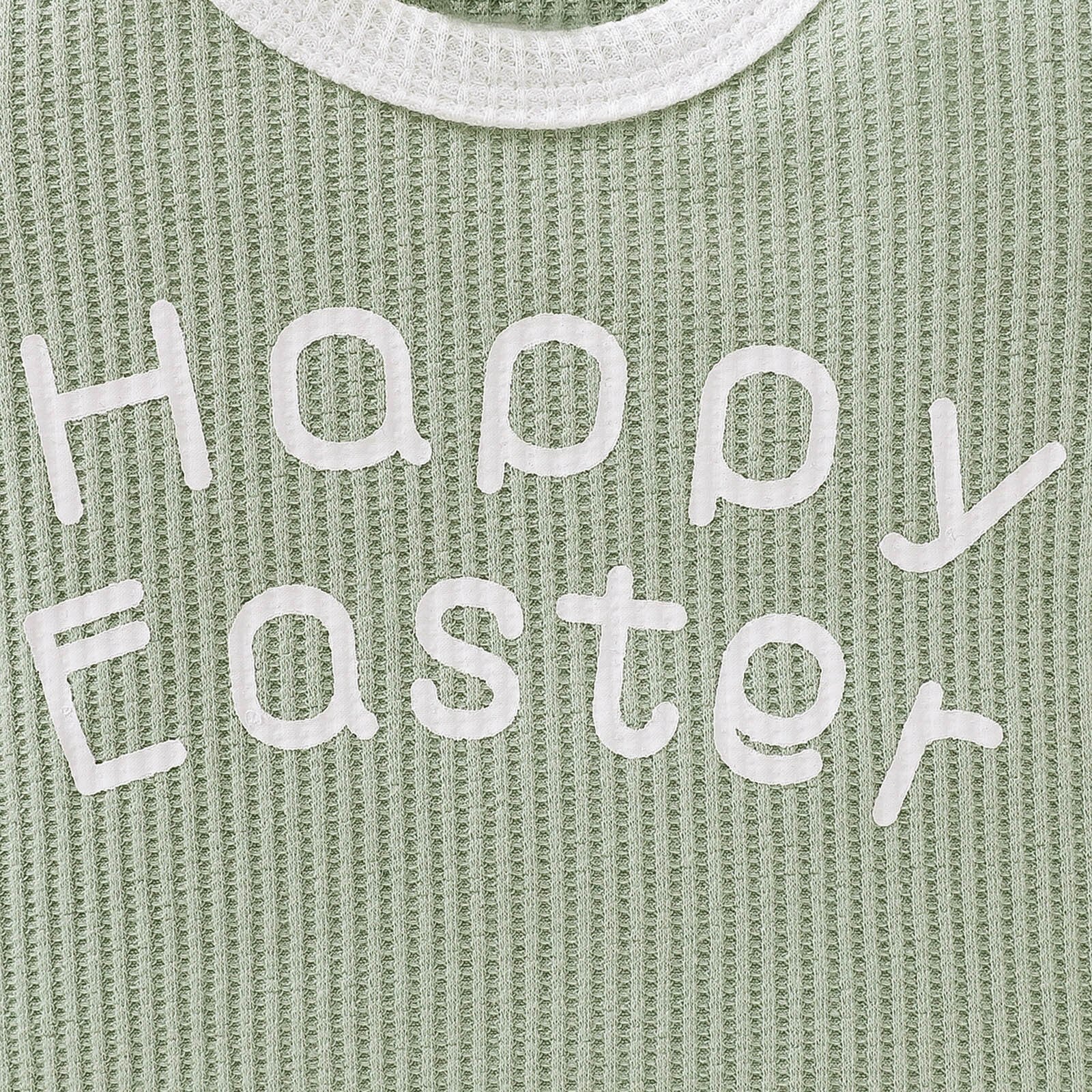 Adorable Easter Day Outfits for Baby Girls: 2pcs Short Sleeve T-Shirts and Long Pants Sets with Cute Rabbit Prints