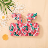 Toddler Baby Girls Swimwear Summer Strap Watermelon Melon Print Two-Piece Swimsuit Set