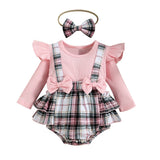 Charming Baby Girl Rompers - Cotton Long Sleeve Dress with Floral Headband