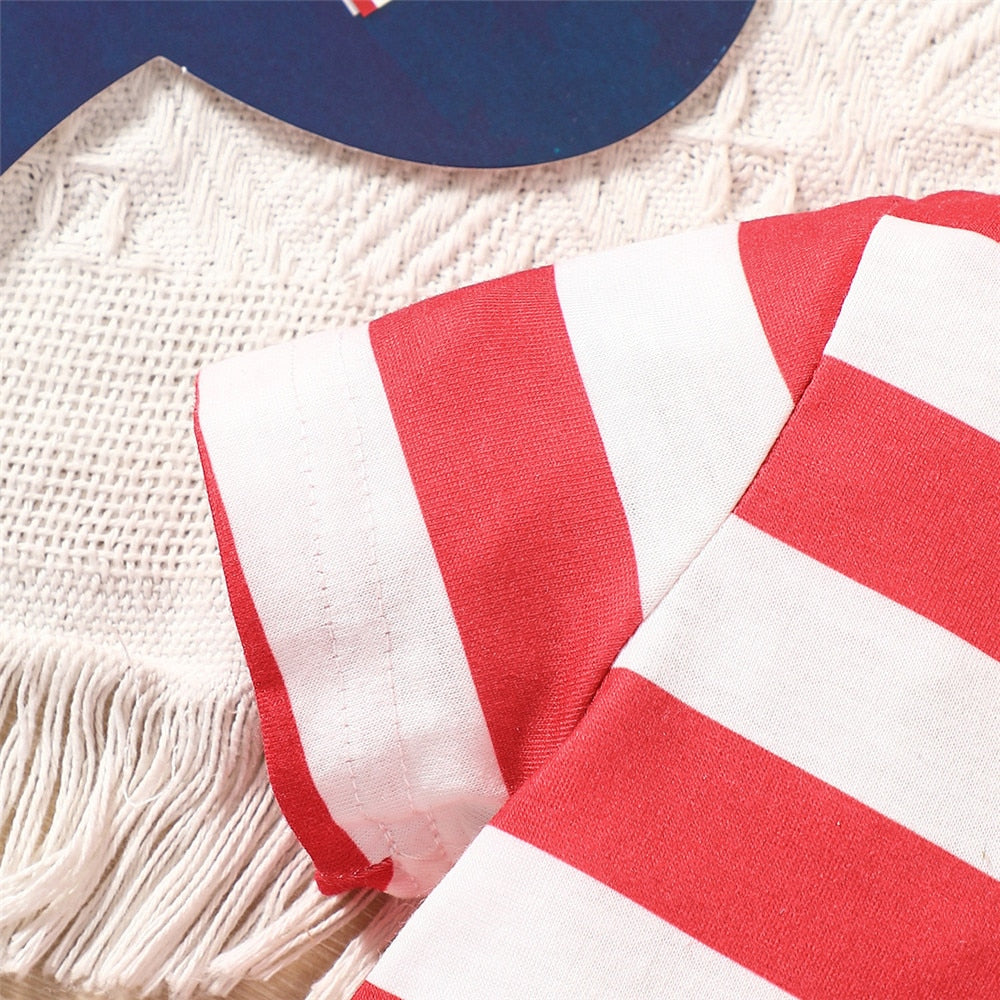 July 4th Baby Girls Outfits: Striped Top and Stars Shorts Set