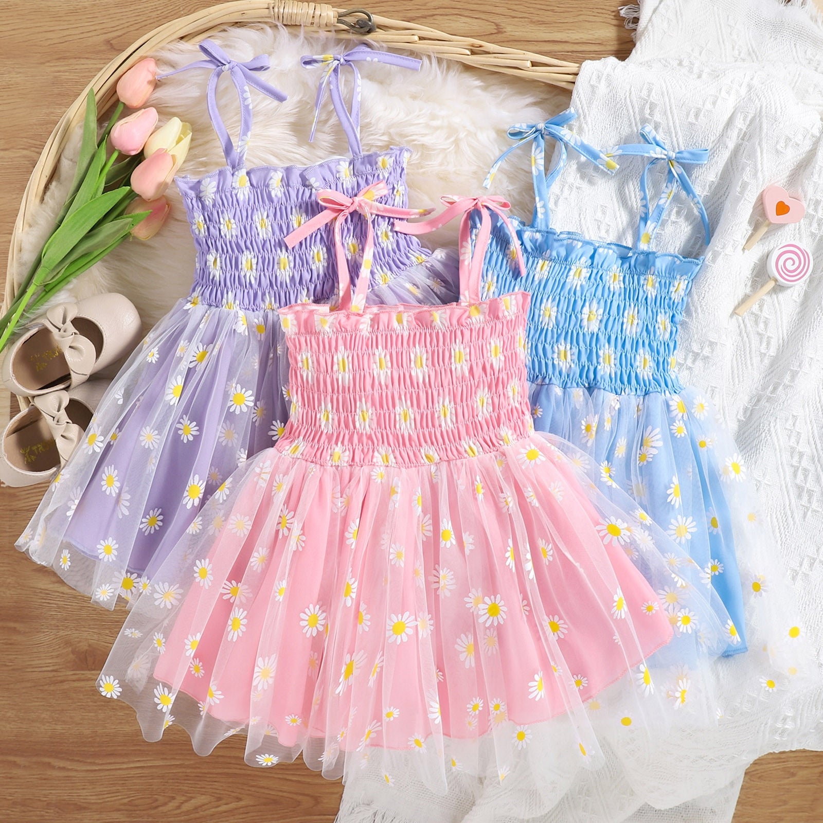 Summer Floral Print Toddler Girls Dress - Sleeveless Beach Tutu Dress Layered Tulle Dress