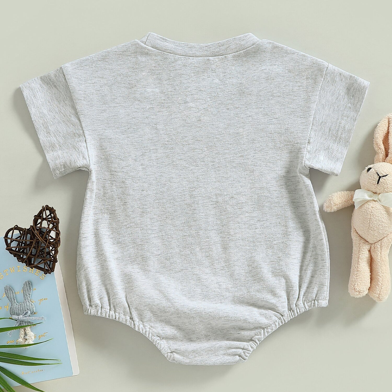 Adorable Baby Girls Boys Short Sleeve Romper with Rabbits and Letters Print
