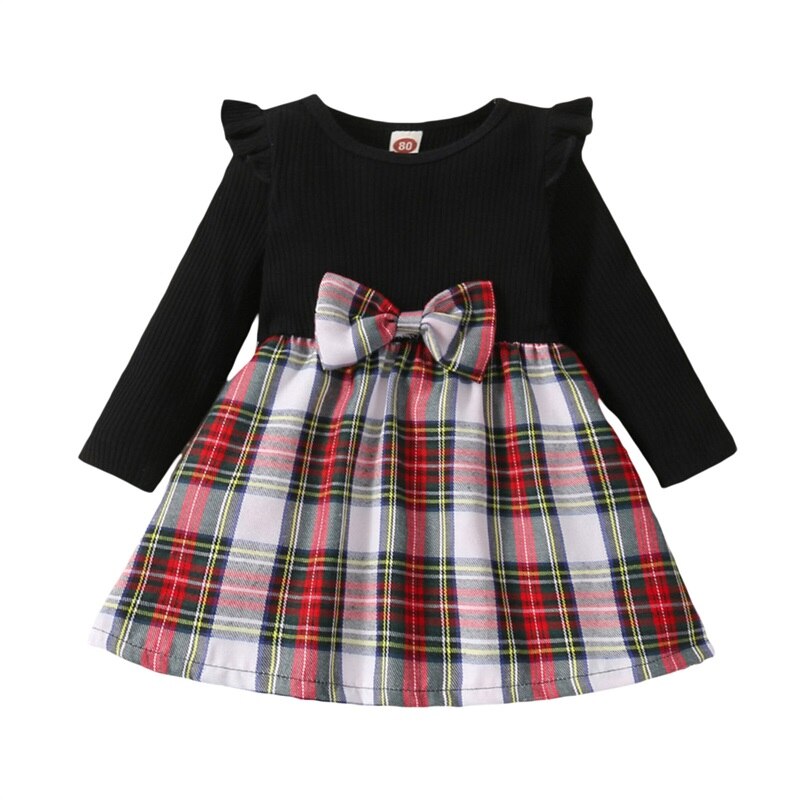 Adorable Baby Girl Plaid Dress with Ruffles and Long Sleeves