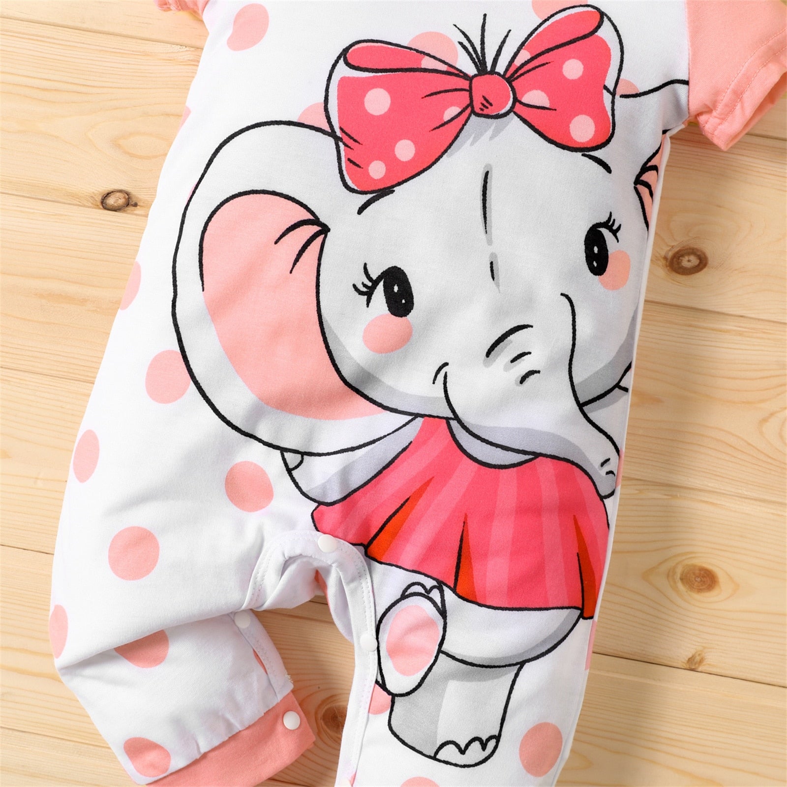 Baby Girl Cartoon Elephant Print Short-sleeve Jumpsuit