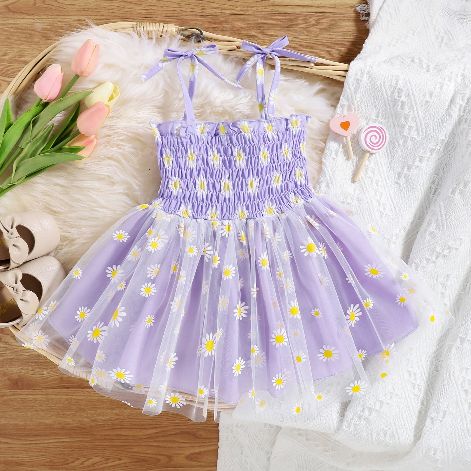 Summer Floral Print Toddler Girls Dress - Sleeveless Beach Tutu Dress Layered Tulle Dress